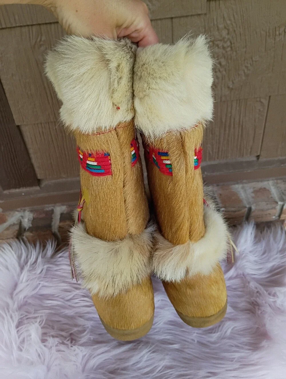 Tecnica Southwestern Apres Ski Goat Hair Fur Winter Snow Boots Made in Italy 42